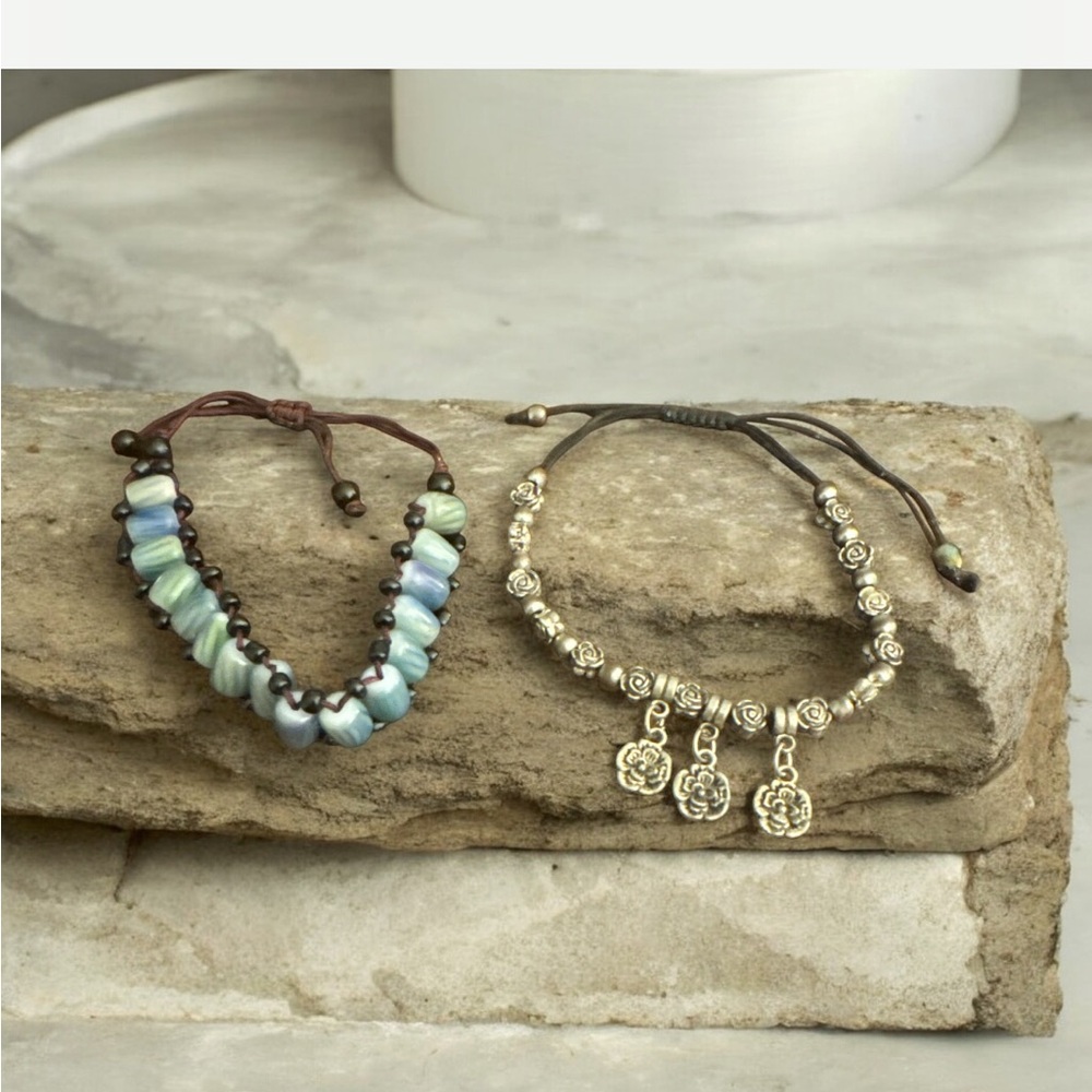 D’Bello Artisan Silver and Blue Beaded Bracelet Set of 2